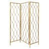 3 Panel Metal Frame Screen with Twisted Oval Design, Gold