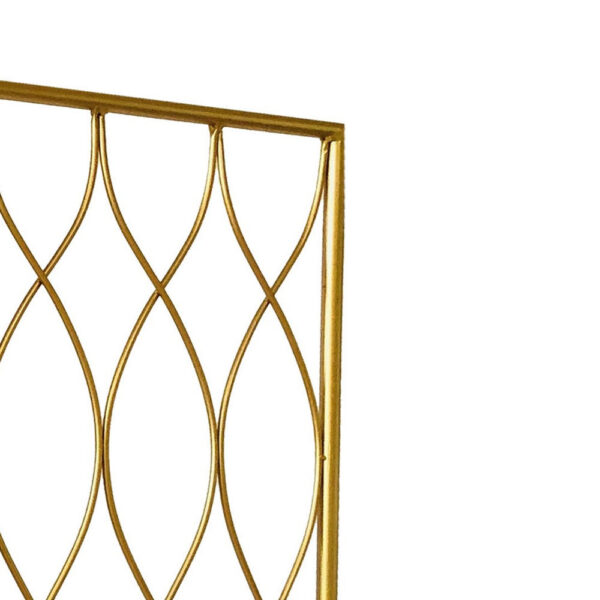3 Panel Metal Frame Screen with Twisted Oval Design, Gold