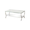 Glass Top Coffee Table with Metal Frame and Mirror Shelf, Chrome