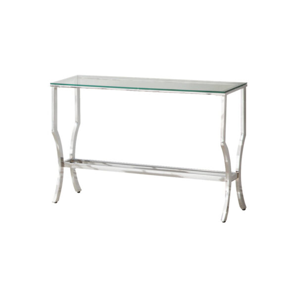 1502202669913abaef2a8.jpeg Glass Top Sofa Table with Metal Frame and Mirror Shelf, Chrome