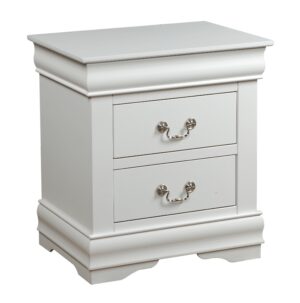 1502202669913ac16bfb9.jpeg 2 Drawer Wooden Nightstand with Metal Hanging Pulls and Bracket Feet, White