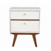 2 Drawer Wooden Nightstand with Angled Legs, White and Brown