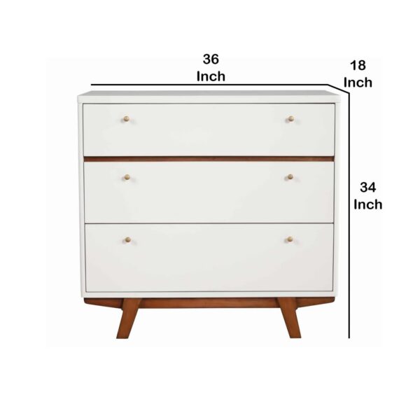 3 Drawer Wood Chest with Round Pulls and Angled Legs, Small,White and Brown