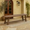 Farmhouse Wooden Dining Bench with Grain Details and Plank Top, Brown