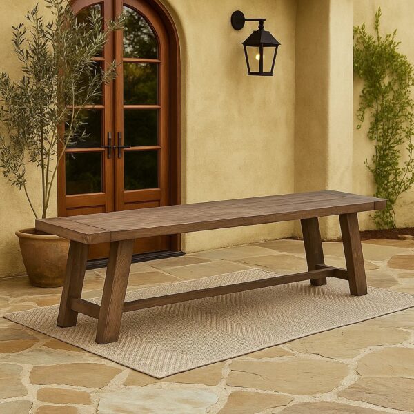 Farmhouse Wooden Dining Bench with Grain Details and Plank Top, Brown
