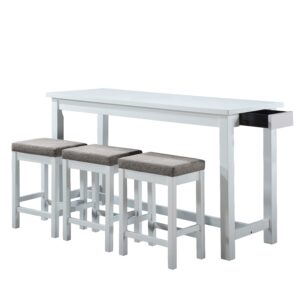 4 Pc 1 Drawer Counter Height Table with Backless Stools, White and Gray