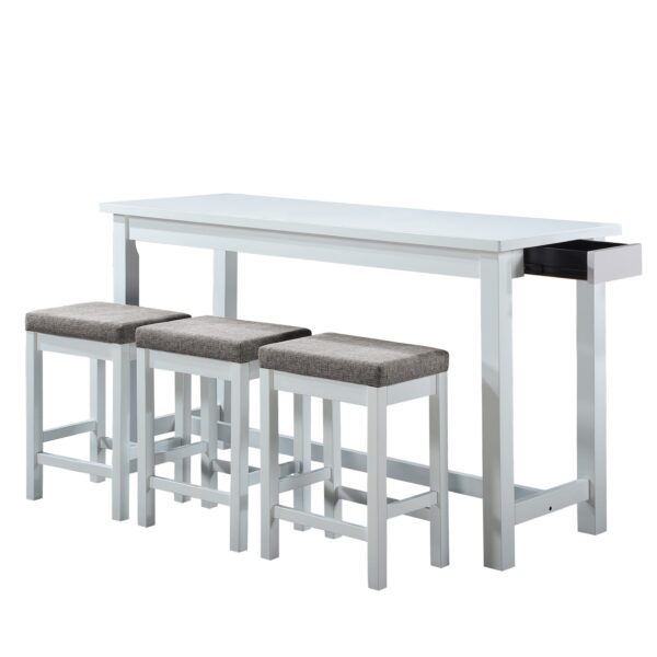 4 Pc 1 Drawer Counter Height Table with Backless Stools, White and Gray