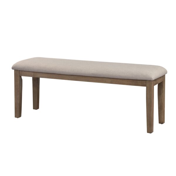 1502202669913dbd46d9c.jpeg Rectangular Style Wooden Bench with Fabric Upholstered Seat,Brown and Beige