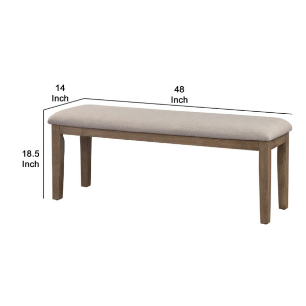 1502202669913de2b7e6e.jpeg Rectangular Style Wooden Bench with Fabric Upholstered Seat,Brown and Beige