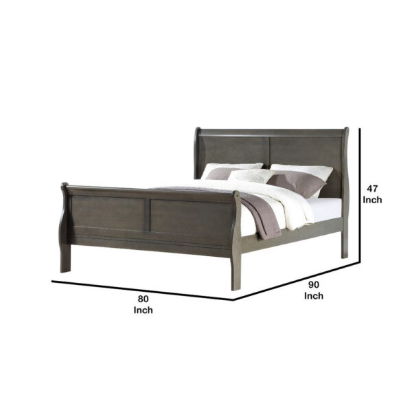 Sleigh Design Eastern King Size Bed with Rectangular Thin Legs, Dark Gray