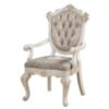 Wooden Arm Chair with Floral Patterned Padded Seat, Set of 2,White and Gold