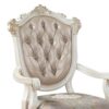 Wooden Arm Chair with Floral Patterned Padded Seat, Set of 2,White and Gold