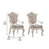Wooden Arm Chair with Floral Patterned Padded Seat, Set of 2,White and Gold