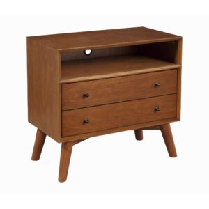 1502202669914027aabb0.jpeg 2 Drawer Wooden Nightstand with Open Compartment and Splayed Legs, Brown