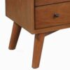 2 Drawer Wooden Nightstand with Open Compartment and Splayed Legs, Brown
