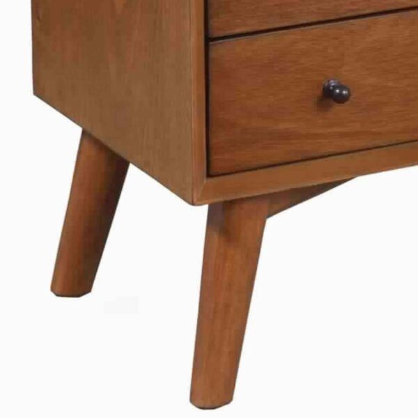 2 Drawer Wooden Nightstand with Open Compartment and Splayed Legs, Brown