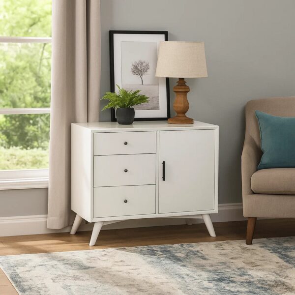15022026699140a216549.jpeg Wooden Accent Cabinet with 3 Drawers and 1 Door, White