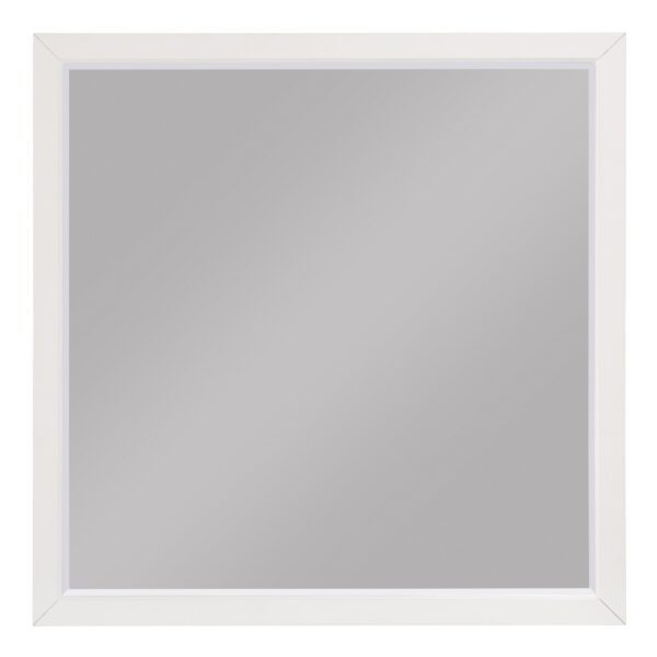 Transitional Style Square Wooden Frame Mirror, White