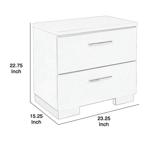 2 Drawer Wooden Nightstand with Metal Base and Bar Handles, White