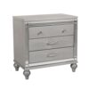 3 Drawer Wooden Nightstand with Mirror Accents and Faux Crystal Pulls, Gray