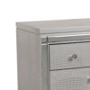 3 Drawer Wooden Nightstand with Mirror Accents and Faux Crystal Pulls, Gray