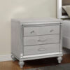 3 Drawer Wooden Nightstand with Mirror Accents and Faux Crystal Pulls, Gray
