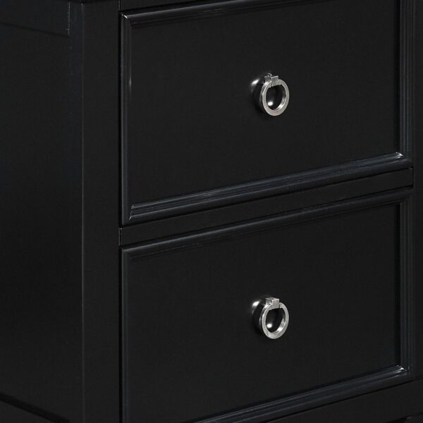 Umi 2 Drawer Wooden nightstand with Tapered Legs and Metal Rings, Black