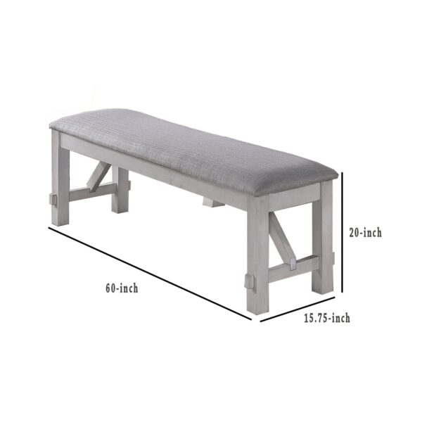 Fabric Upholstered Wooden Bench with Braces, Gray