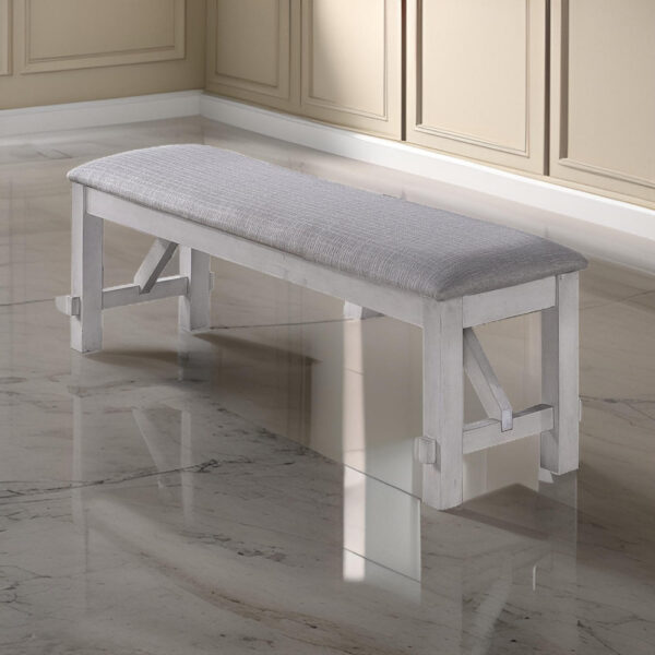 Fabric Upholstered Wooden Bench with Braces, Gray