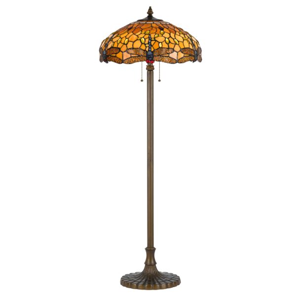 15022026699142be83387.jpeg 2 Bulb Tiffany Floor Lamp with Dragonfly Design Shade, Multicolor