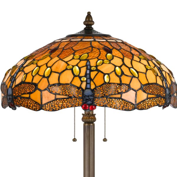 15022026699142e767a44.jpeg 2 Bulb Tiffany Floor Lamp with Dragonfly Design Shade, Multicolor
