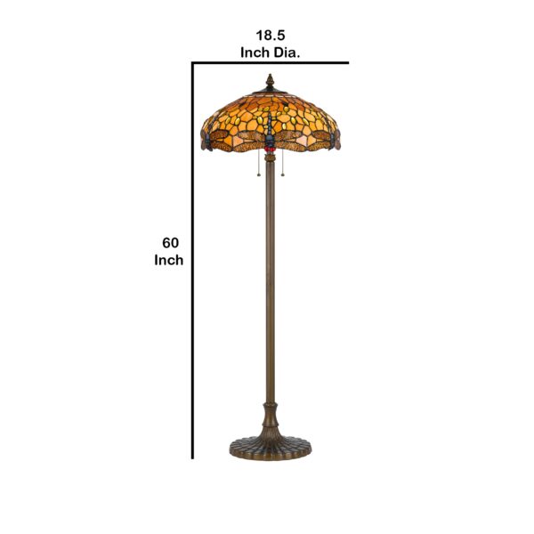 15022026699142f48b02f.jpeg 2 Bulb Tiffany Floor Lamp with Dragonfly Design Shade, Multicolor