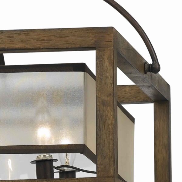 6 Bulb Square Chandelier with Wooden Frame and Organza Striped Shade, Brown