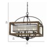 6 Bulb Square Chandelier with Wooden Frame and Organza Striped Shade, Brown