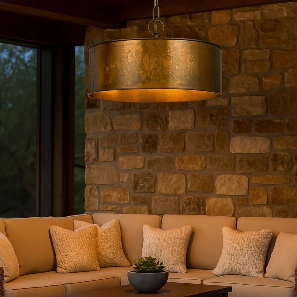 60 X 3 Watt Round Metal Frame Chandelier with 6 Foot Chain, Distressed Gold