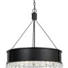 4 Bulb Round Metal Body Chandelier with Hanging Crystal Accents, Black