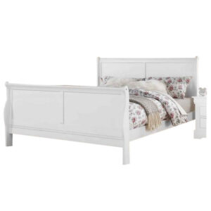 Sleigh Design Full Size Bed with Sleek Legs, White
