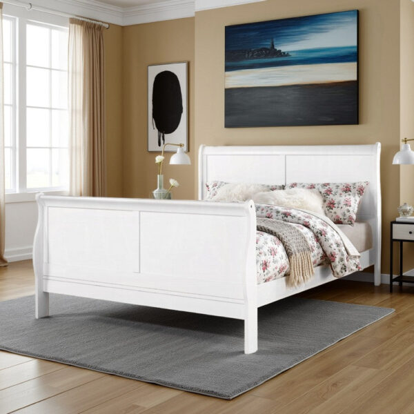150220266991459e84e2b.jpeg Sleigh Design Full Size Bed with Sleek Legs, White
