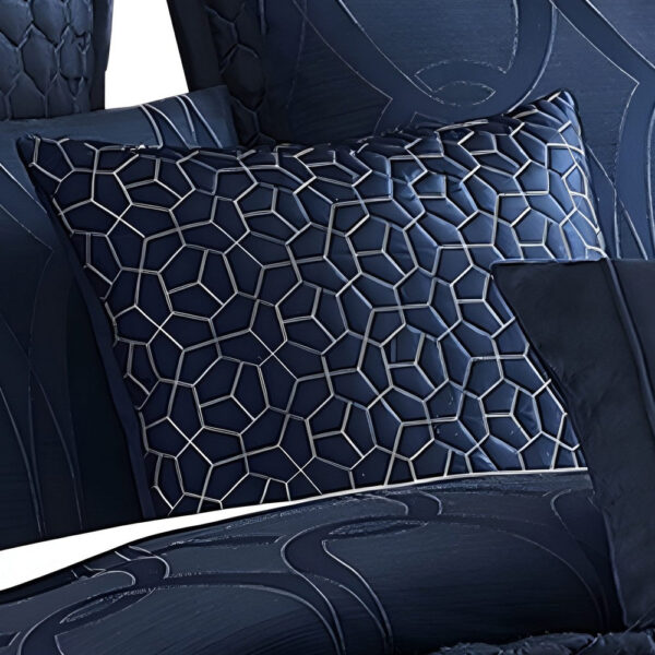 10 Piece King Polyester Comforter Set with Geometric Oblong Print, Dark Blue
