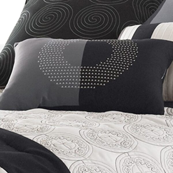 7 Piece Queen Cotton Comforter Set with Geometric Print, Gray and Black