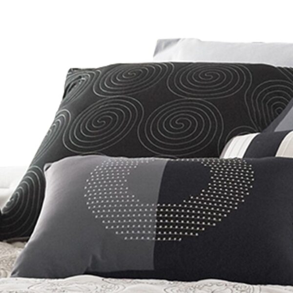7 Piece Queen Cotton Comforter Set with Geometric Print, Gray and Black