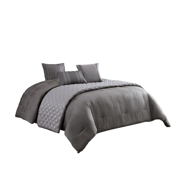 15022026699146b7d65b5.jpeg 10 Piece Queen Polyester Comforter Set with Geometric Print, Gray