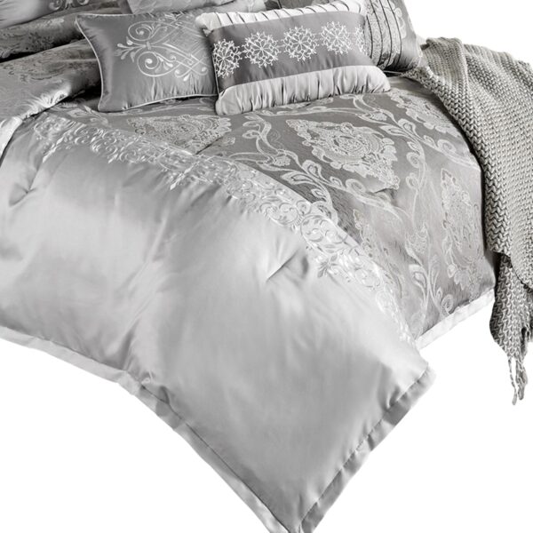 150220266991472306383.jpeg 12 Piece Queen Polyester Comforter Set with Medallion Print, Platinum Gray