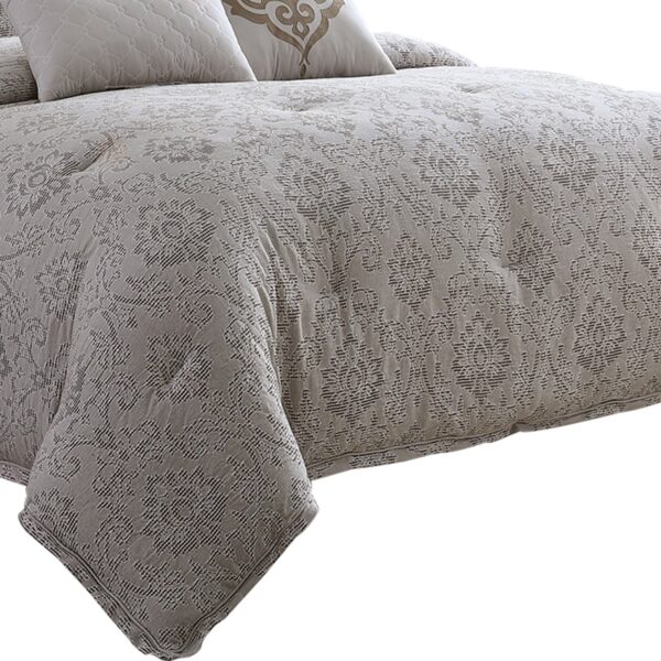150220266991476130491.jpeg 10 Piece King Cotton Comforter Set with Textured Floral Print, Gray