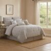 9 Piece Queen Cotton Comforter Set with Textured Floral Print, Gray