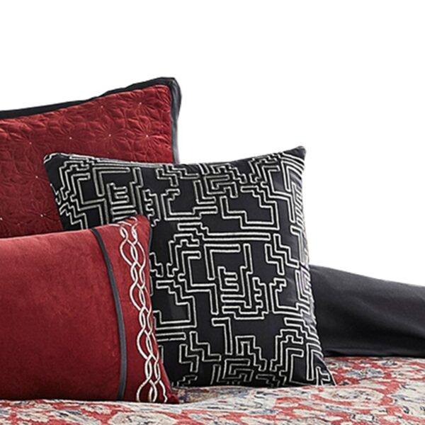 1502202669914800e50a2.jpeg 10 Piece King Size Comforter Set with Medallion Print, Red and Blue