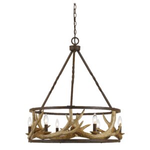 6 Bulb Metal Frame Chandelier with Resin Antler Design,Dark Bronze and Gold