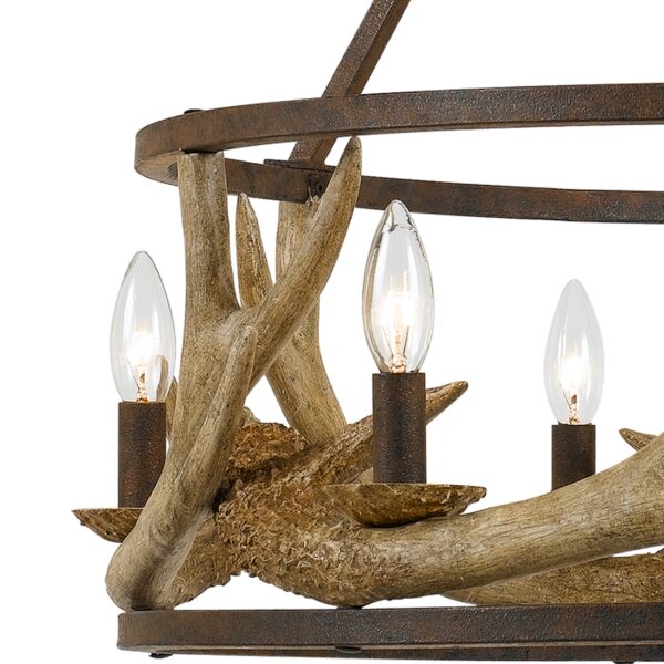 6 Bulb Metal Frame Chandelier with Resin Antler Design,Dark Bronze and Gold