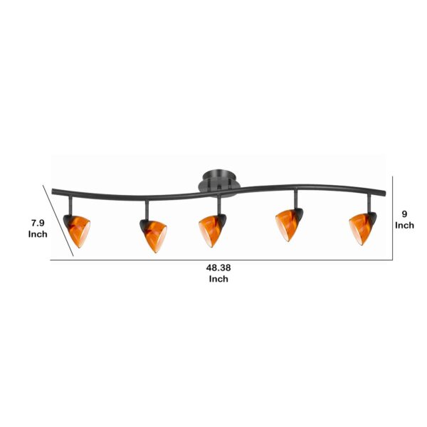 5 Light 120V Metal Track Light Fixture with Glass Shade, Black and Orange