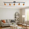 5 Light 120V Metal Track Light Fixture with Glass Shade, Black and Orange